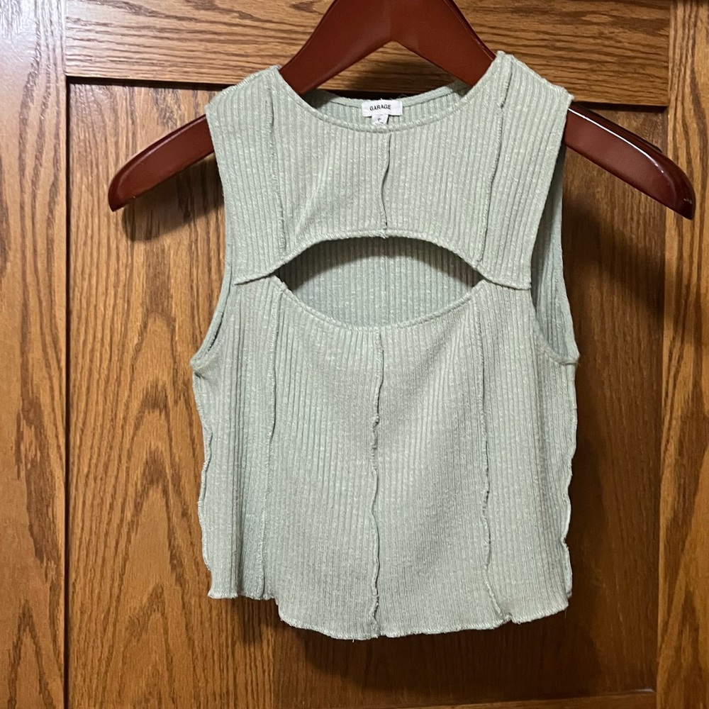 Garage Sage Green Ribbed Crop Top
